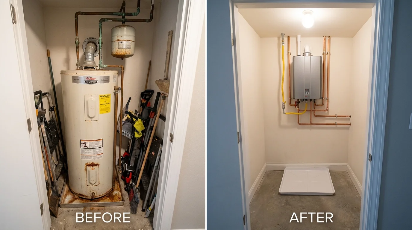 Tank water heater versus wall-mounted tankless unit comparison for La Marque, TX homeowners