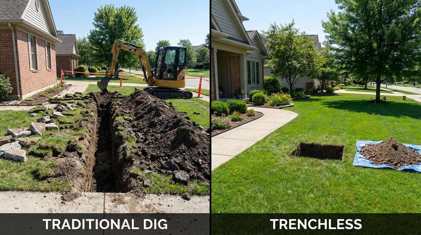 Trenchless sewer repair with minimal yard damage versus traditional excavation in La Marque, TX